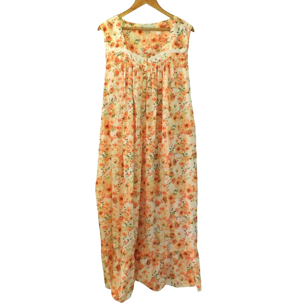 Ella Simone Womens Long Cotton Nightgown Poppy Floral Print Sleeveless Size 2X